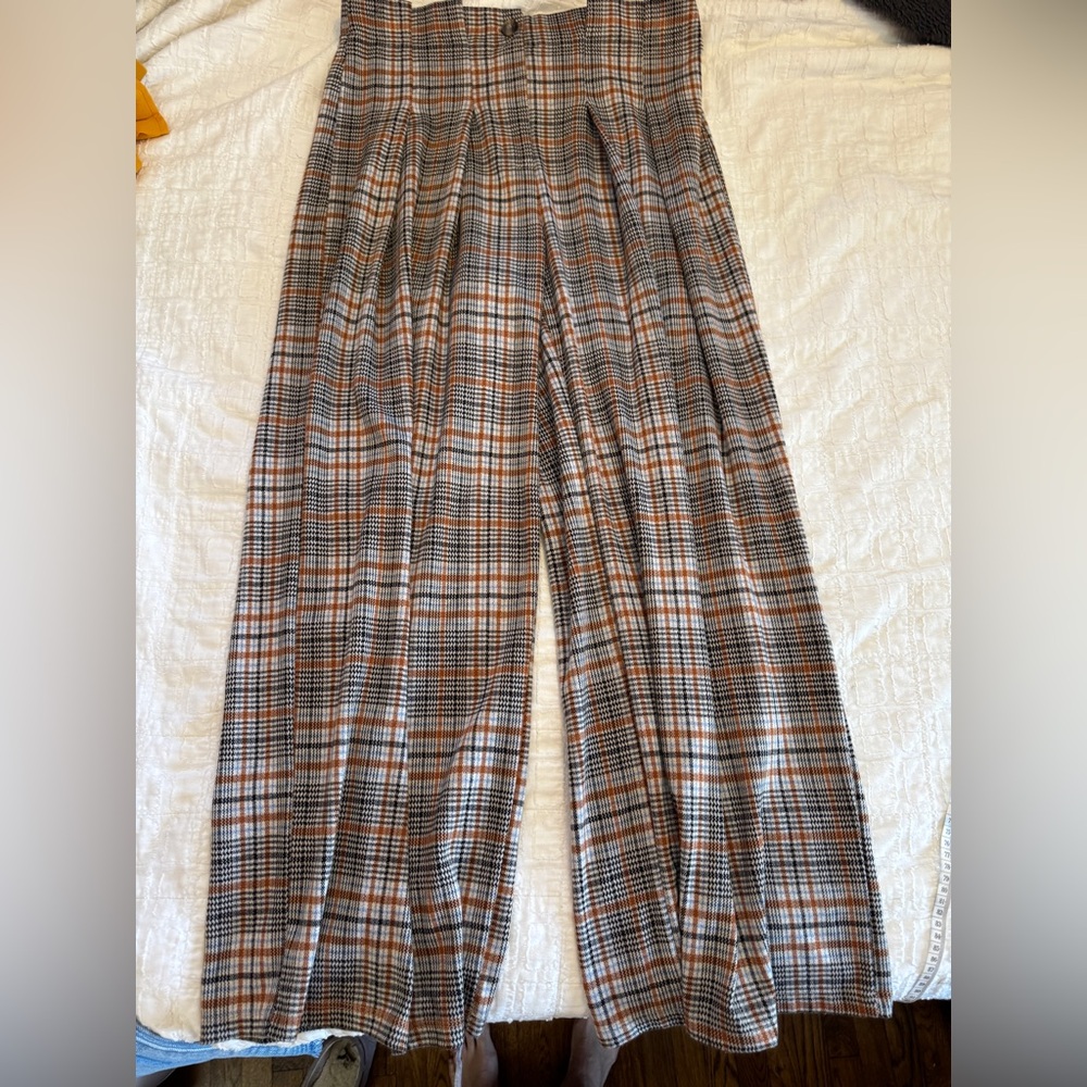 Anthropologie Maeve Women's Wide Leg Plaid Pants - Rust, Black, Mustard, Blue